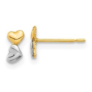 14k Madi K Children's Jewelry Two-tone Gold  Double Heart Post Earrings